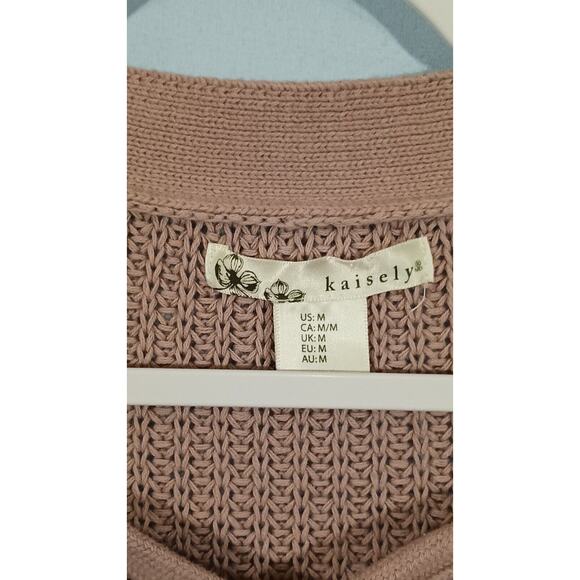 Kaisely by Anthropologie Women's Medium Long Sleeve Lace Up Sweater Pink Mauve - Picture 2 of 4